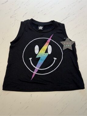 Pixie Lane Girls' Black Rainbow Bolt Smiley Tank Top